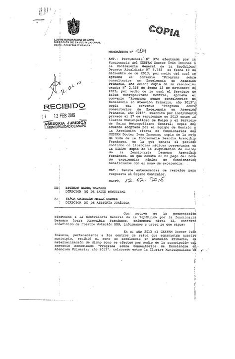 Respuesta Oficio 114 Con Memo N° 716 Direccion De Salud Dictamen Cgr