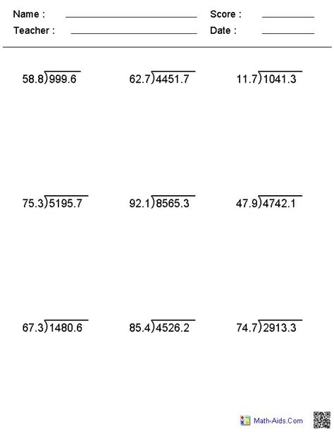 Decimals worksheets dynamically created decimal worksheets. Division Worksheets | Printable Division Worksheets for ...