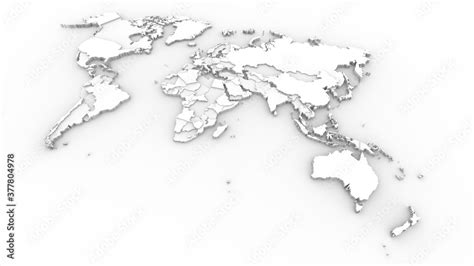 3d World Map With Raised Continents And Countries On A White Background