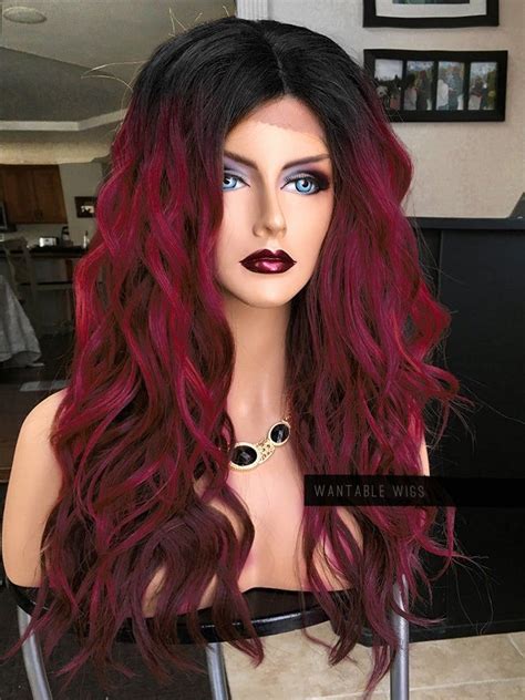 Burgundy Wig Lace Front Long And Wavy Wine Red Wigs For Etsy Red