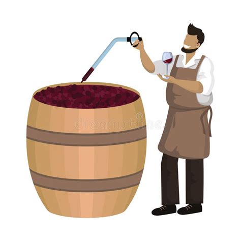 El Viticultor Macho Comprueba El Vino Durante El Proceso De
