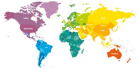 O Mapa Político Colorido Do Mundo Dividiu Se Em Seis Continentes Com