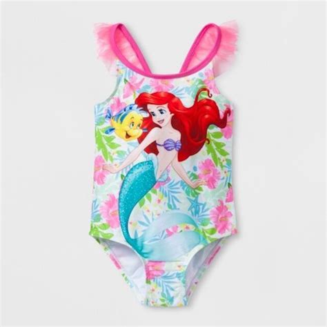 Ariel Girls Swimsuit Nwt Size 2 T Disney Pink Flowers Ebay