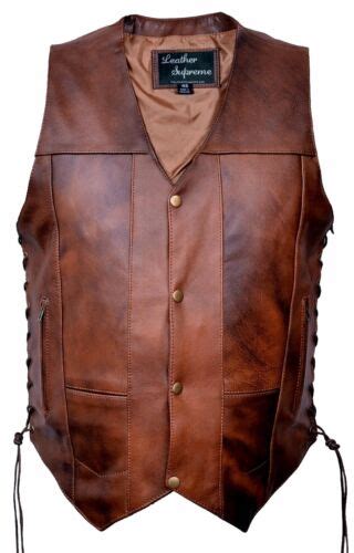 New Mens 10 Pockets Concealed Carry Retro Brown Buffalo Hide Leather