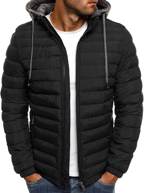 Mens Hooded Down Jacket Lightweight Winter Zip Up Quilted Puffer Jacket