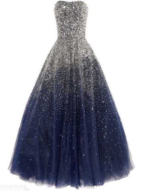 Gorgeous Ball Strapless Navy Blue Tulle Beaded Sparkly Prom Dress