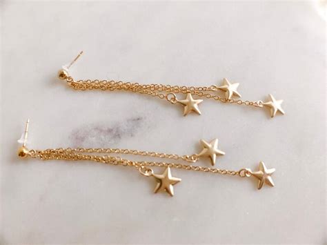Gold Star Dangle Earrings Gold Filled Chain With Stars Etsy