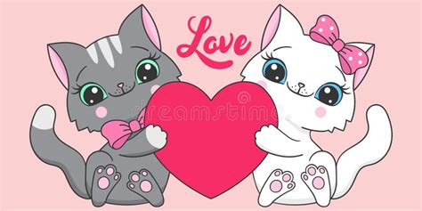 Two Cats Are Holding A Heart Text Love Vector Stock Vector