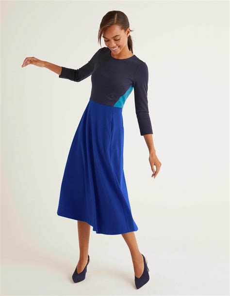 Ivy Ponte Midi Dress Bright Blue Colourblock Boden Womens Fit And Flare