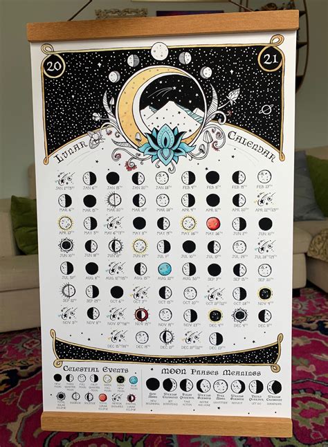 Moon Phases 2021 Lunar Calendar 2021 Moon Phases Space Etsy