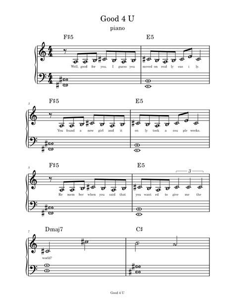 Good4u Sheet Music For Piano Solo