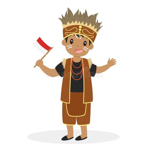 Indonesian Boy Wearing Papua Traditional Dress Stock Vector