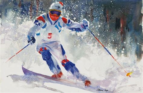 The Skier Skier Watercolor Sketch Watercolor Artists