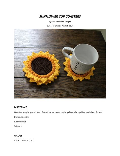 Sunflower Cup Coasters Sunflower Cup Coasters By Erica Townsend