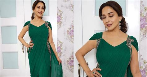 Madhuri Dixit Wore A Green Saree Gown And Were Singing Maar Dala Popxo
