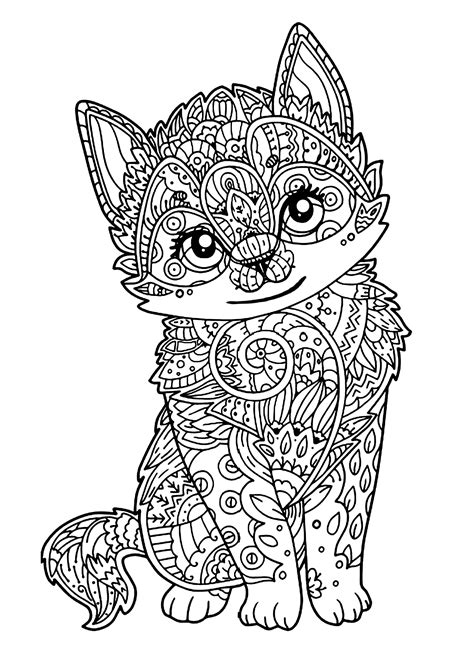 Awesome collection of animal coloring pages. Cute kitten - Cats Adult Coloring Pages