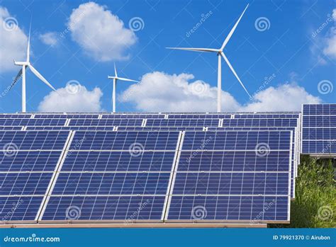Photovoltaics Solar Panels And Wind Turbines Generating Electricity In