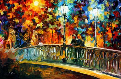 Date On The Bridge PALETTE KNIFE Oil Painting On Canvas By Leonid