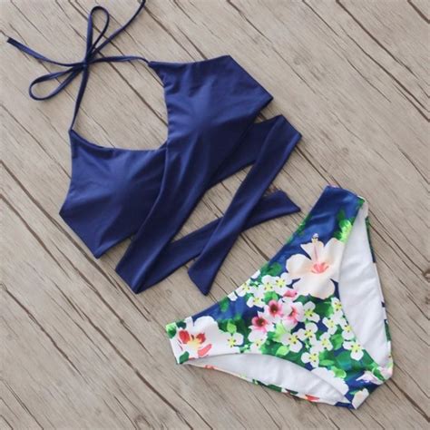 Cross Brazilian Bikini Set Women Swimsuit Push Up Swimwear Fall Floral