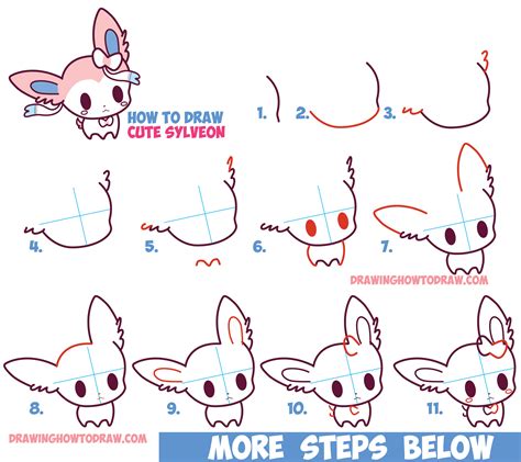 How To Draw Cute Chibi Kawaii Sylveon From Pokemon In Easy Step By Step