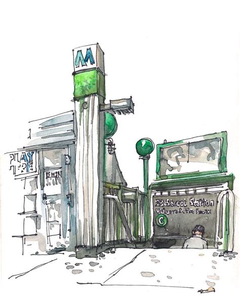 New York Sketch Subway Sign Print From An Original Watercolor Pen And