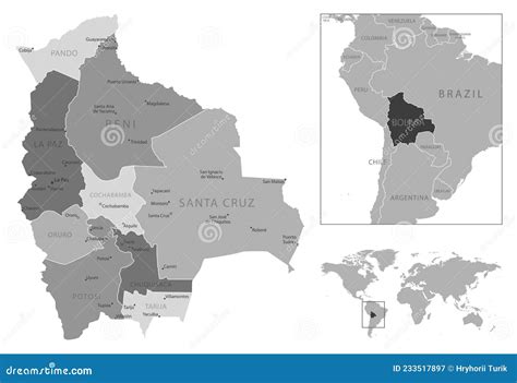 Mapa Blanco Y Negro Altamente Detallado De Bolivia Ilustración Del