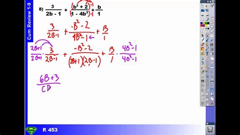 This concept, how to add rational. cumulative review 1-9 adding variable fractions (#8 p. 453) - YouTube