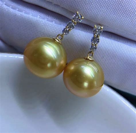 11 9mm Big South Sea Golden Pearl Earring Rich Sunny Golden Etsy In