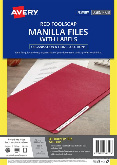 Red Manilla Folder With Labels 88312 Avery Australia