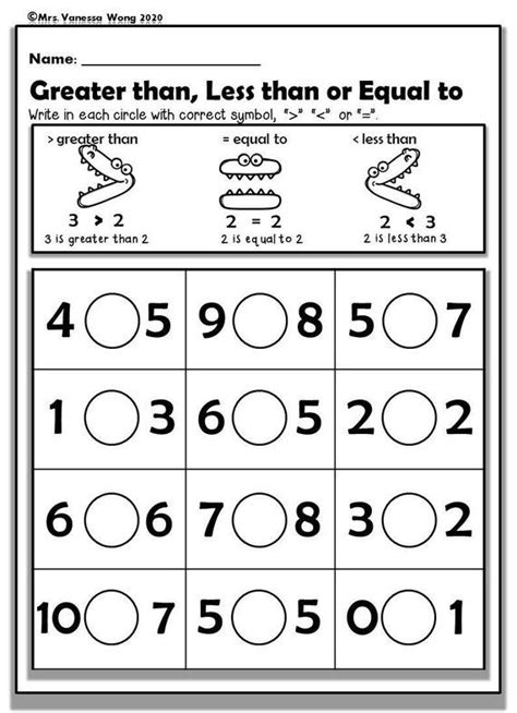 Kindergarten Math Worksheets Numbers 1 10 Comparing Numbers Etsy