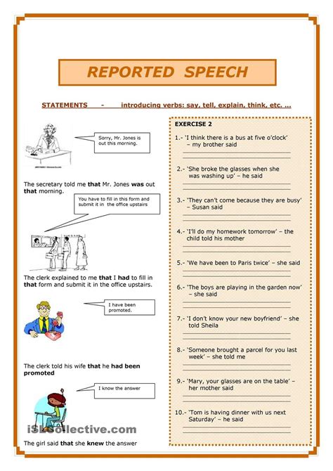 Reported Speech Reported Speech Direct And Indirect Speech Indirect