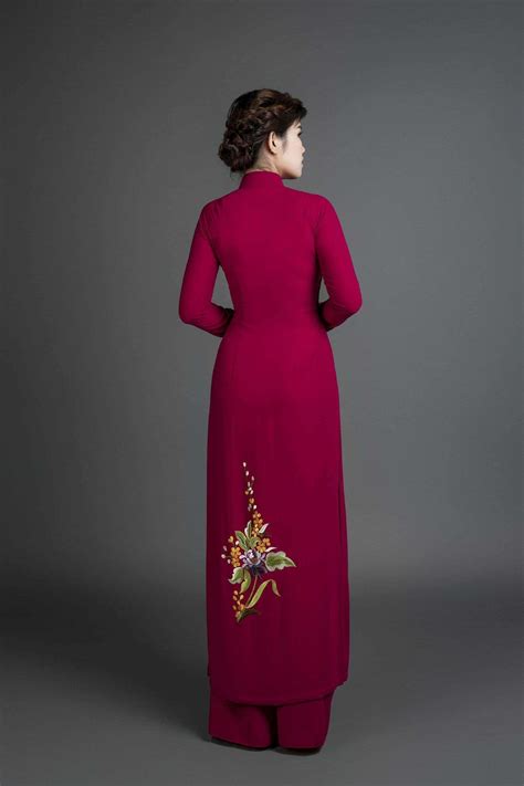 Custom Ao Dai Vietnamese Traditional Dress In Burgundy Silk With Stun Markandvy Ao Dai Vlrengbr