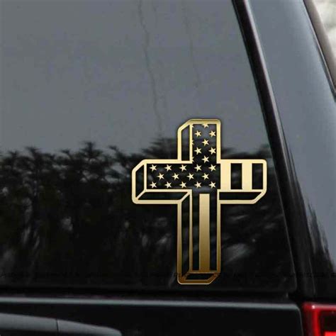 American Flag Cross Decal Sticker Christian Car Truck Window Laptop