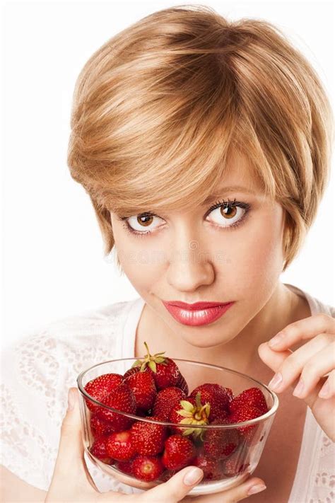 Beautiful Blond Woman Eating Strawberries Stock Photo Image Of Woman