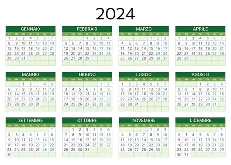 Calendario Italiano 2024 Ilustración Vectorial Imprimible Y Editable