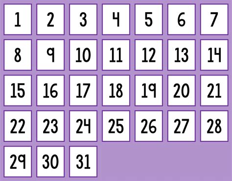 Calendar Number Printables