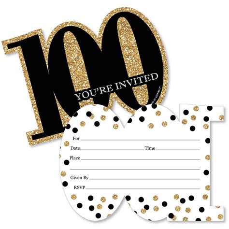 Adult 100th Birthday Gold Shaped Fill In Invitations Birthday