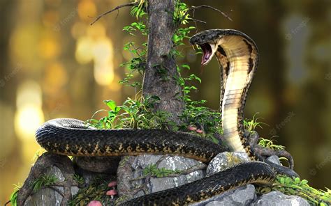 Premium Photo King Cobra The Worlds Longest Venomous Snake On Jungle