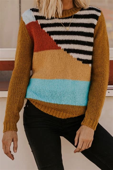 Stripe Colorblock Sweater Fall Clothing For Women Roolee Color