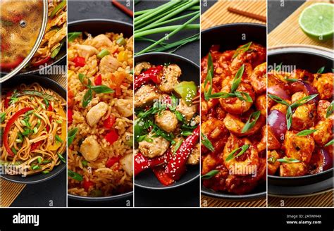 Food Collage Indian Chinese Cuisine Dishes Set Schezwan Noodles