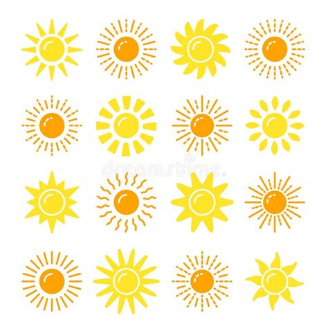 Sun Symbol Collection Flat Vector Icon Set Sunlight Signs Weather