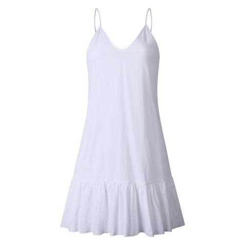 Spaghetti Strap Dresses Off Shoulder Women Summer Dress White Shift Dress Ruffle Sexy Sundress