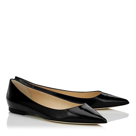 Jimmy Choo Leather Alina Black Patent Pointy Toe Flats Lyst