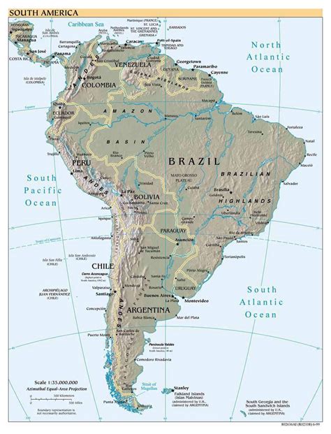 Large Political Map Of South America With Relief Major Cities And Capitals South