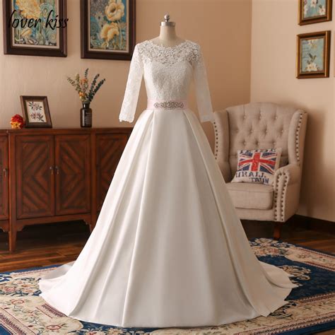 Do you dream about cheap plus size long sleeve wedding dresses? Lover Kiss Vintage A Line Satin Ivory Wedding Dress Long ...