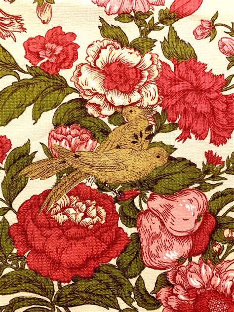 Fab 40s Floral Barkcloth Fabric featuring Birds, Butterflies, and ...