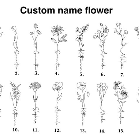 Custom Name Flower With Color Birth Flower T Tattoo Etsy