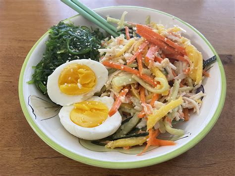 Homemade Kani Salad Seaweed Salad And A Yummy Egg All For Calories Isplenty