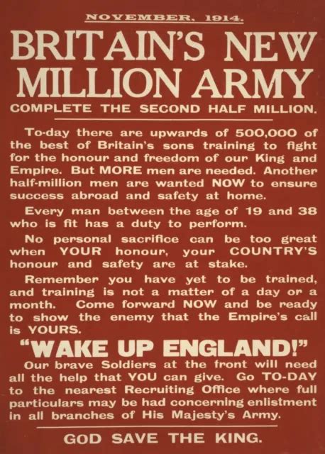 Britains New Million Army Vintage British Ww1 Propaganda Poster 985