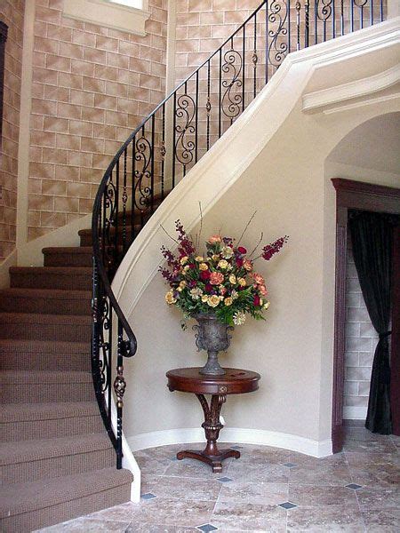 The code distinguishes between exterior railings and indoor railings. Curved Staircase Railing With Scroll Border | Stair handrail, Interior railings, Staircase railings